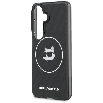 Capa MagSafe para Samsung Galaxy S26 S942, Karl Lagerfeld, IML Choupette Head on KL Repeated Logo, Preta