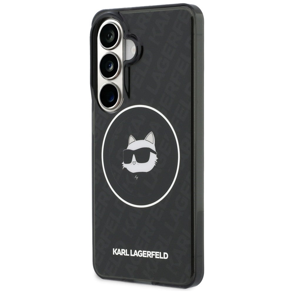 Capa MagSafe para Samsung Galaxy S26 S942, Karl Lagerfeld, IML Choupette Head on KL Repeated Logo, Preta