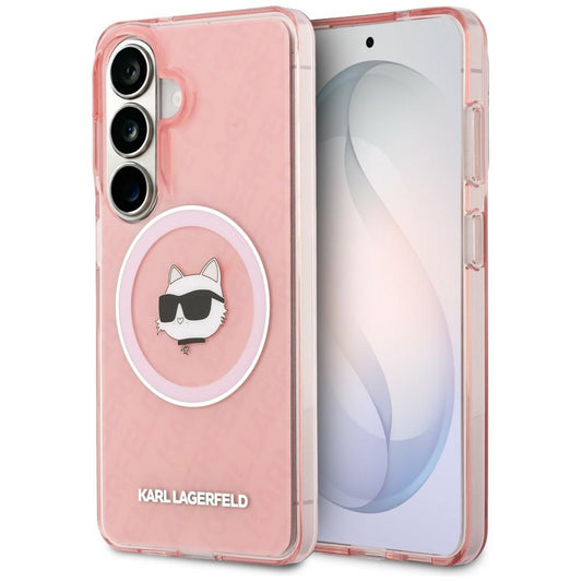Capa MagSafe para Samsung Galaxy S26 S942, Karl Lagerfeld, IML Choupette Head on KL Repeated Logo, Rosa