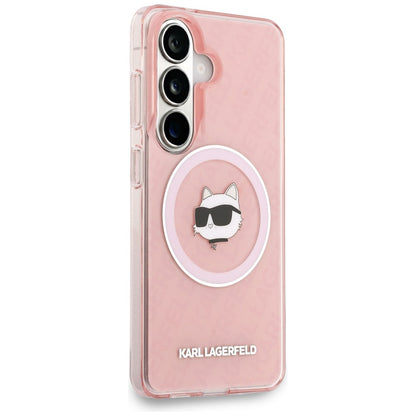 Capa MagSafe para Samsung Galaxy S26 S942, Karl Lagerfeld, IML Choupette Head on KL Repeated Logo, Rosa