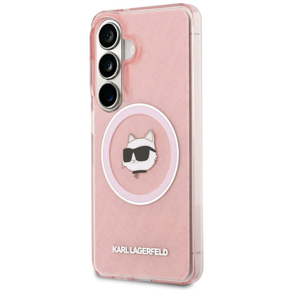 Capa MagSafe para Samsung Galaxy S26 S942, Karl Lagerfeld, IML Choupette Head on KL Repeated Logo, Rosa
