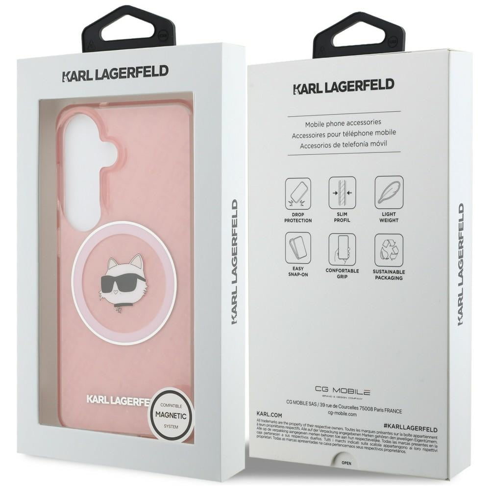 Capa MagSafe para Samsung Galaxy S26 S942, Karl Lagerfeld, IML Choupette Head on KL Repeated Logo, Rosa