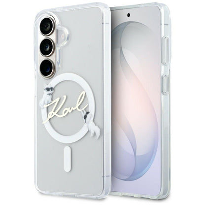 Capa MagSafe para Samsung Galaxy S26 S942, Karl Lagerfeld, IML Choupette Karl Script Logo, Branco