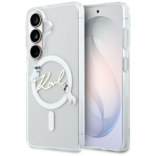 Capa MagSafe para Samsung Galaxy S26 S942, Karl Lagerfeld, IML Choupette Karl Script Logo, Branco