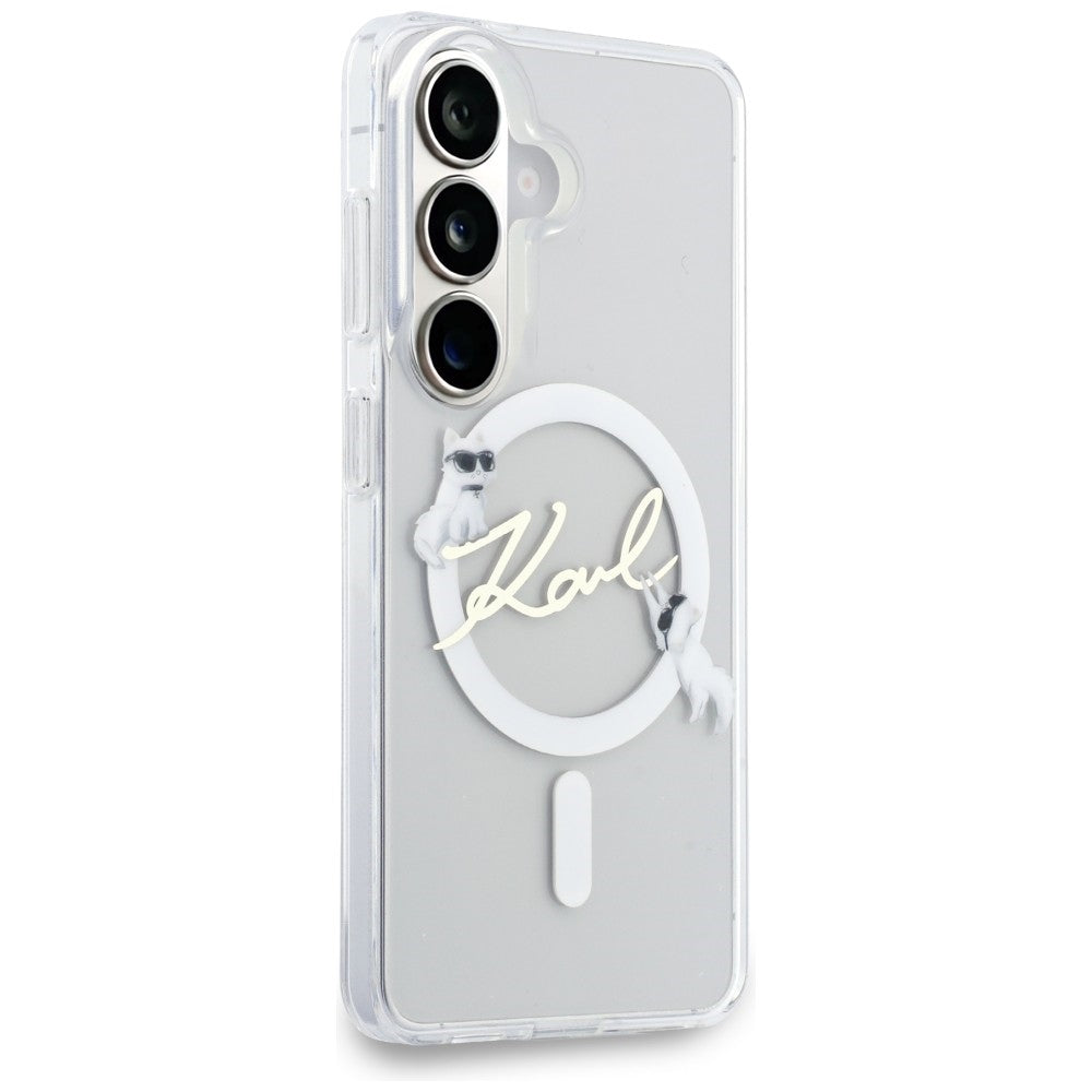 Capa MagSafe para Samsung Galaxy S26 S942, Karl Lagerfeld, IML Choupette Karl Script Logo, Branco