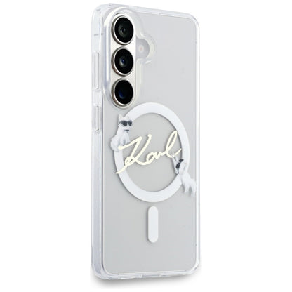 Capa MagSafe para Samsung Galaxy S26 S942, Karl Lagerfeld, IML Choupette Karl Script Logo, Branco