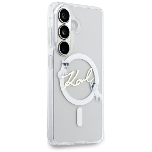 Capa MagSafe para Samsung Galaxy S26 S942, Karl Lagerfeld, IML Choupette Karl Script Logo, Branco