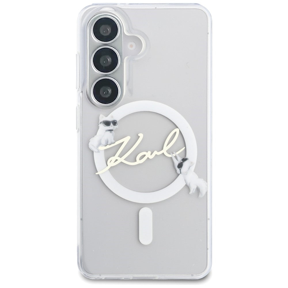 Capa MagSafe para Samsung Galaxy S26 S942, Karl Lagerfeld, IML Choupette Karl Script Logo, Branco