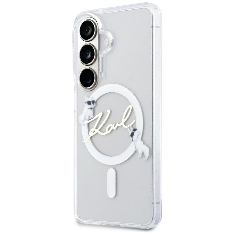 Capa MagSafe para Samsung Galaxy S26 S942, Karl Lagerfeld, IML Choupette Karl Script Logo, Branco