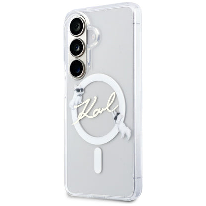 Capa MagSafe para Samsung Galaxy S26 S942, Karl Lagerfeld, IML Choupette Karl Script Logo, Branco