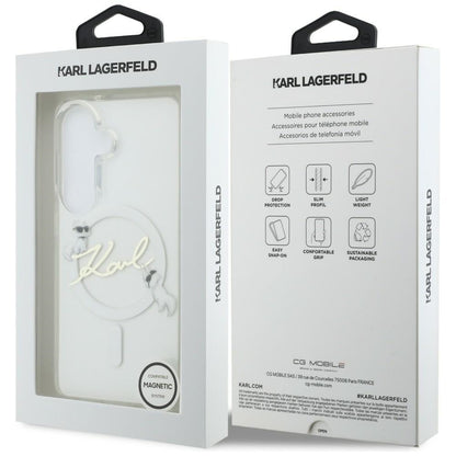 Capa MagSafe para Samsung Galaxy S26 S942, Karl Lagerfeld, IML Choupette Karl Script Logo, Branco