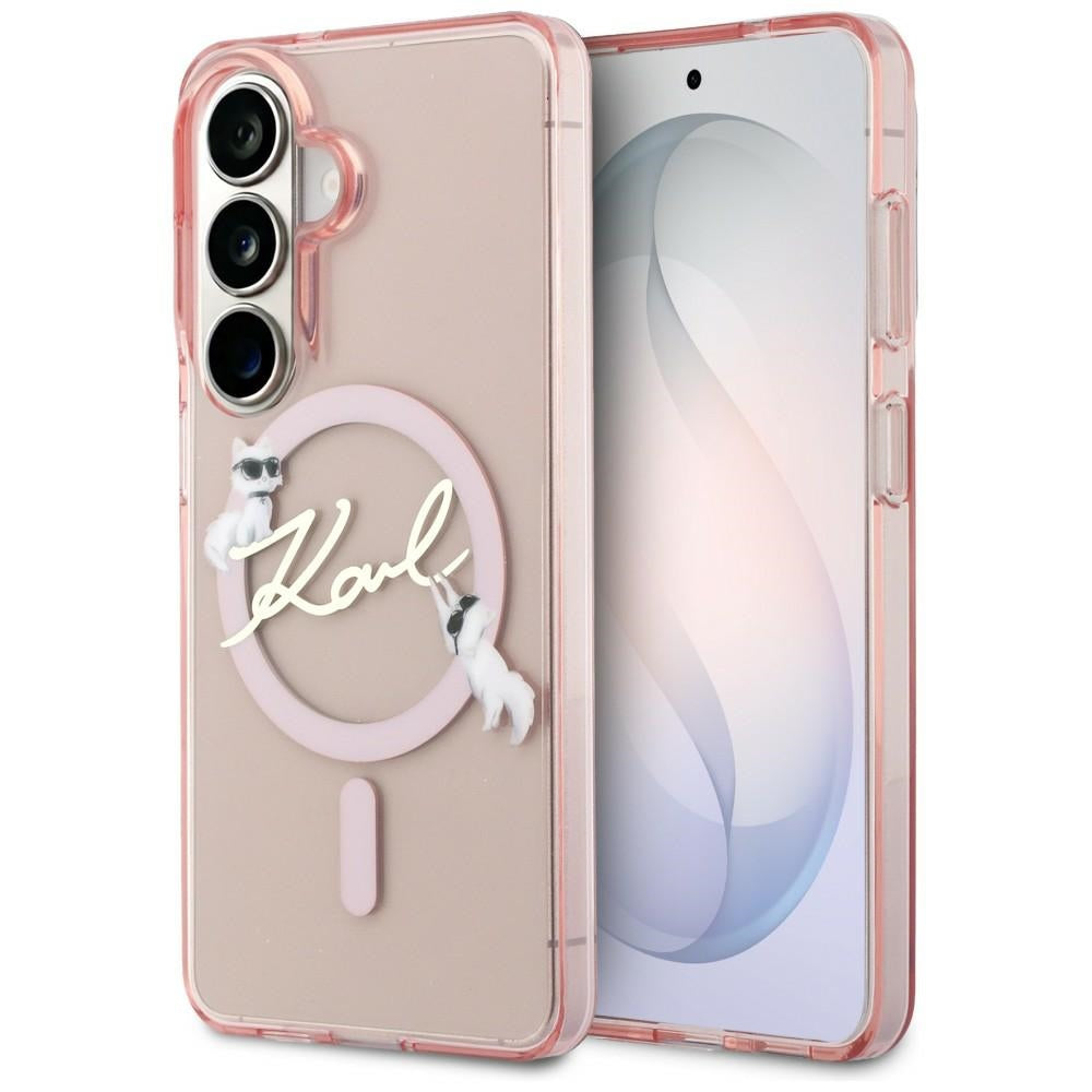 Capa MagSafe para Samsung Galaxy S26 S942, Karl Lagerfeld, IML Choupette Karl Script Logo, Rosa