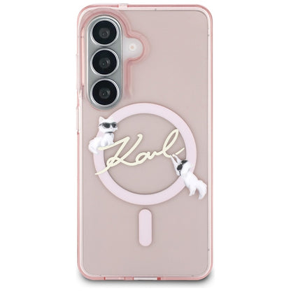Capa MagSafe para Samsung Galaxy S26 S942, Karl Lagerfeld, IML Choupette Karl Script Logo, Rosa