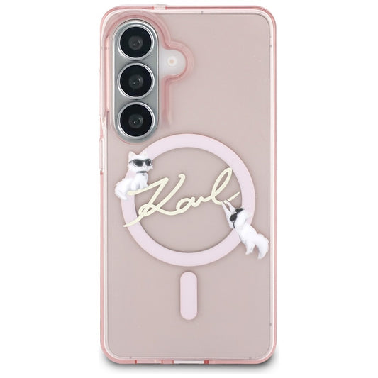 Capa MagSafe para Samsung Galaxy S26 S942, Karl Lagerfeld, IML Choupette Karl Script Logo, Rosa