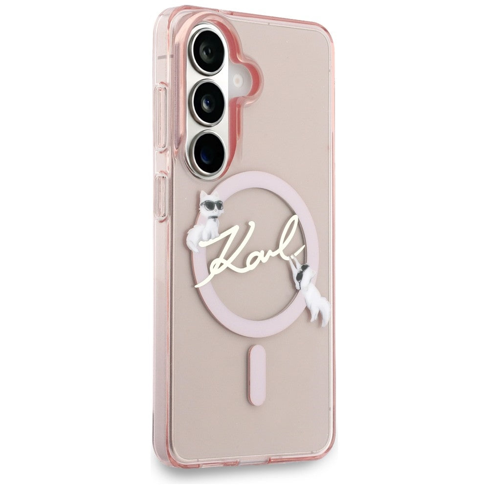 Capa MagSafe para Samsung Galaxy S26 S942, Karl Lagerfeld, IML Choupette Karl Script Logo, Rosa