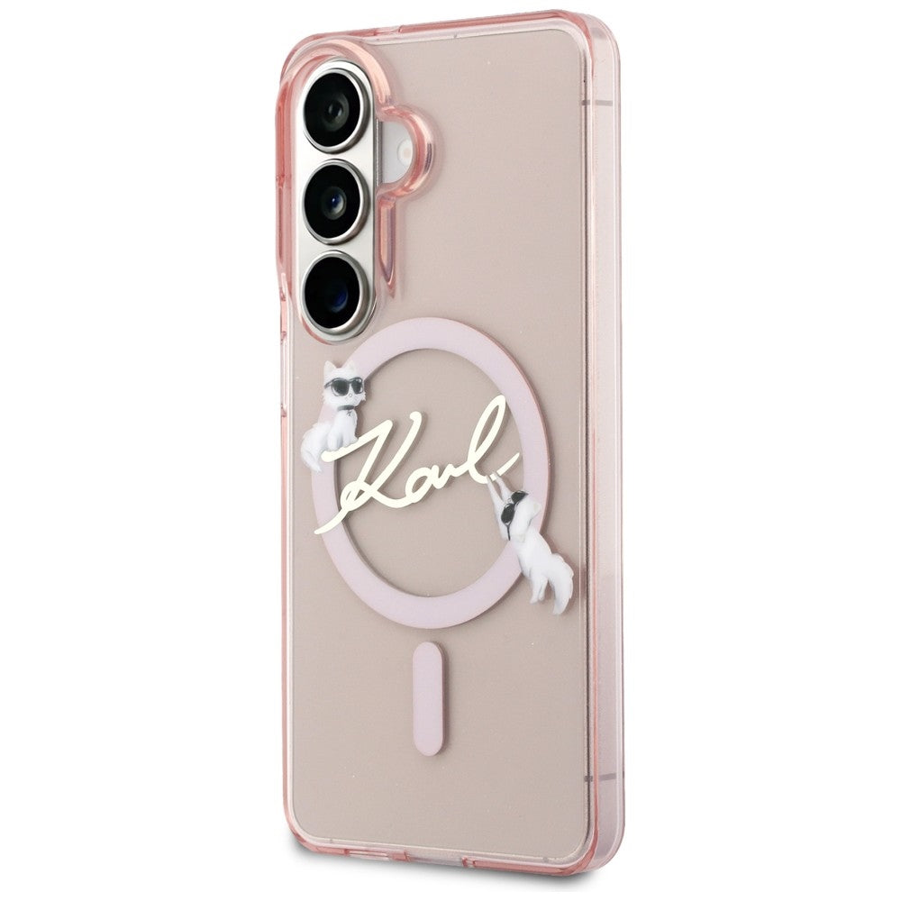 Capa MagSafe para Samsung Galaxy S26 S942, Karl Lagerfeld, IML Choupette Karl Script Logo, Rosa