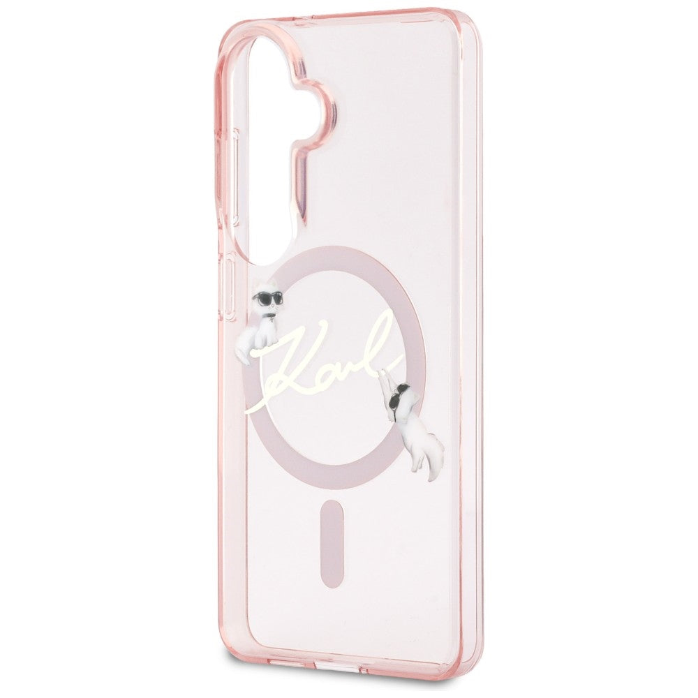 Capa MagSafe para Samsung Galaxy S26 S942, Karl Lagerfeld, IML Choupette Karl Script Logo, Rosa