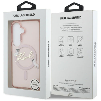 Capa MagSafe para Samsung Galaxy S26 S942, Karl Lagerfeld, IML Choupette Karl Script Logo, Rosa