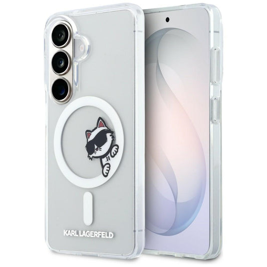 Capa MagSafe para Samsung Galaxy S26 S942, Karl Lagerfeld, IML Choupette Peekaboo Logo, Branca