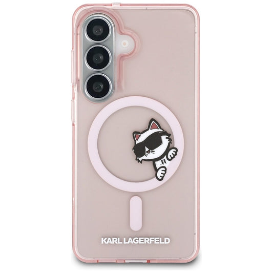 Capa MagSafe para Samsung Galaxy S26 S942, Karl Lagerfeld, IML Choupette Peekaboo Logo, Rosa