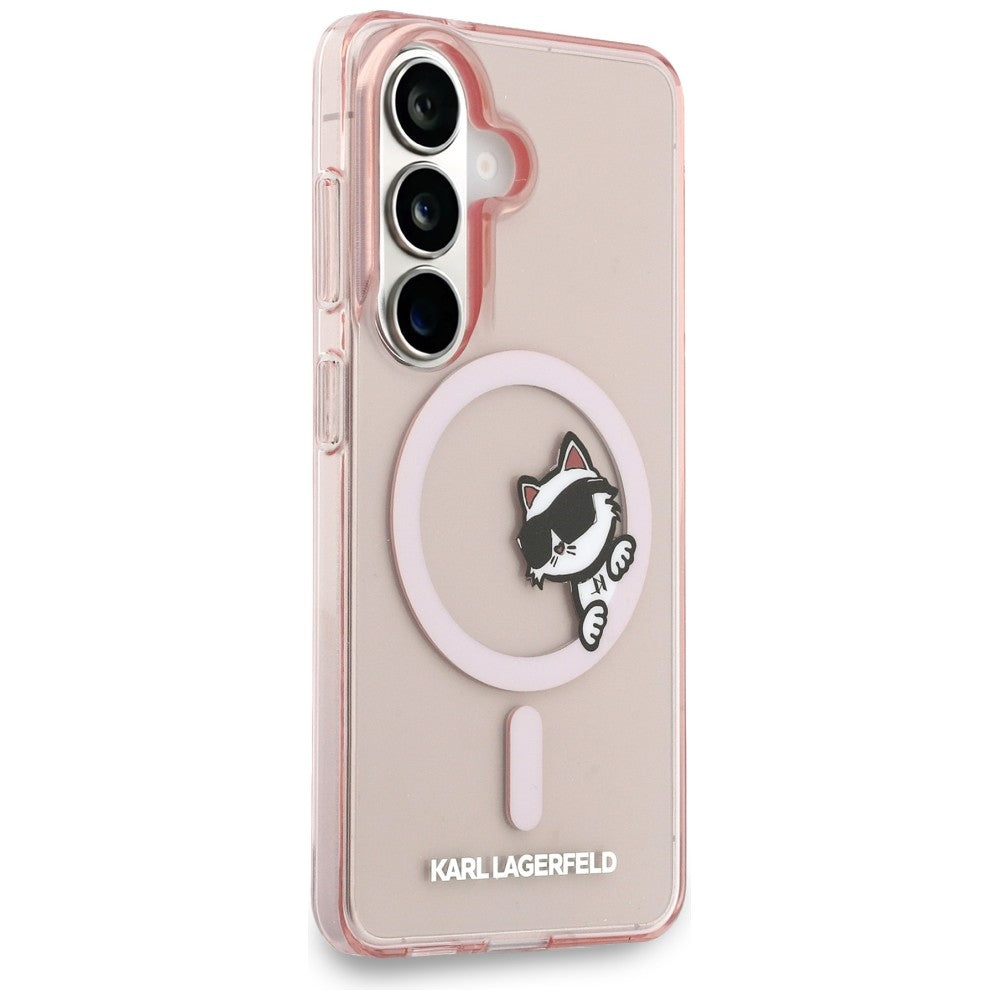Capa MagSafe para Samsung Galaxy S26 S942, Karl Lagerfeld, IML Choupette Peekaboo Logo, Rosa