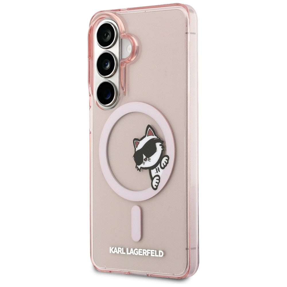 Capa MagSafe para Samsung Galaxy S26 S942, Karl Lagerfeld, IML Choupette Peekaboo Logo, Rosa