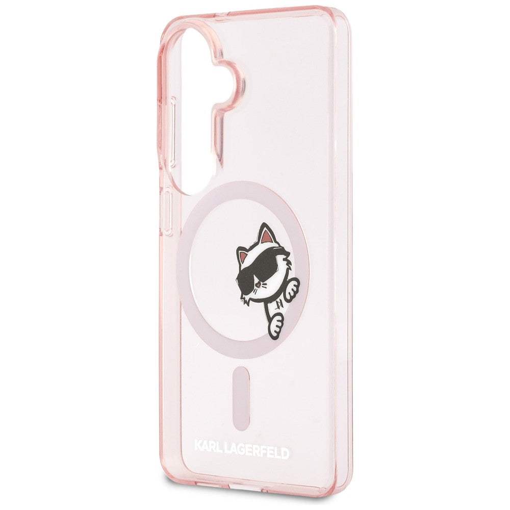 Capa MagSafe para Samsung Galaxy S26 S942, Karl Lagerfeld, IML Choupette Peekaboo Logo, Rosa