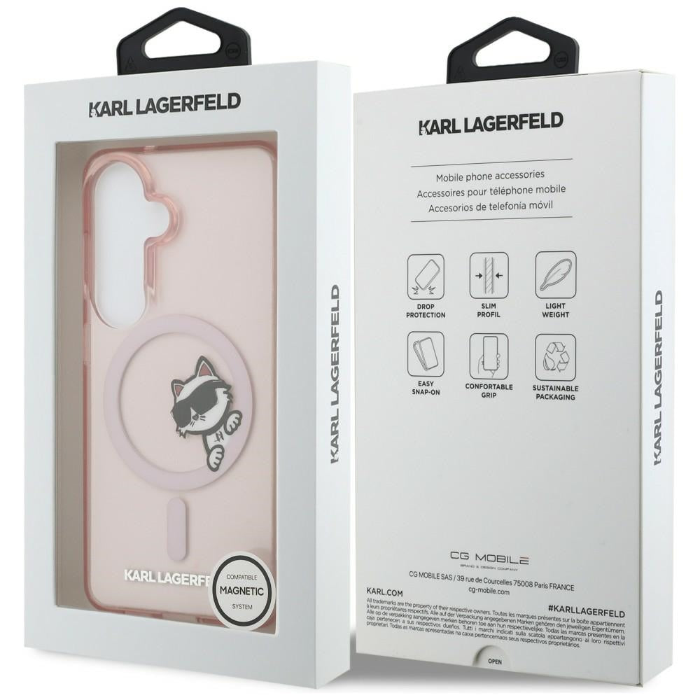Capa MagSafe para Samsung Galaxy S26 S942, Karl Lagerfeld, IML Choupette Peekaboo Logo, Rosa