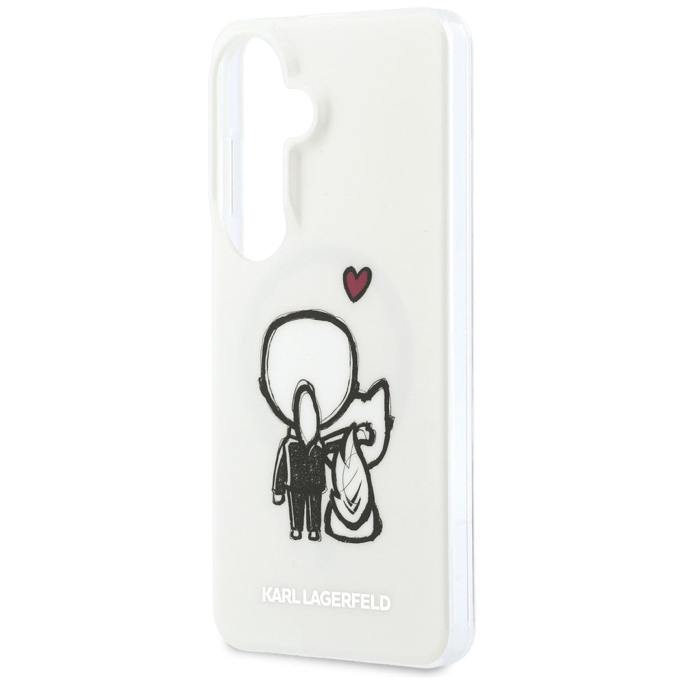 Capa MagSafe para Samsung Galaxy S26 S942, Karl Lagerfeld, IML Karl & Choupette Back Logo, Branca