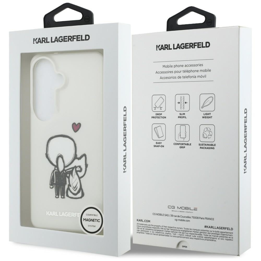 Capa MagSafe para Samsung Galaxy S26 S942, Karl Lagerfeld, IML Karl & Choupette Back Logo, Branca