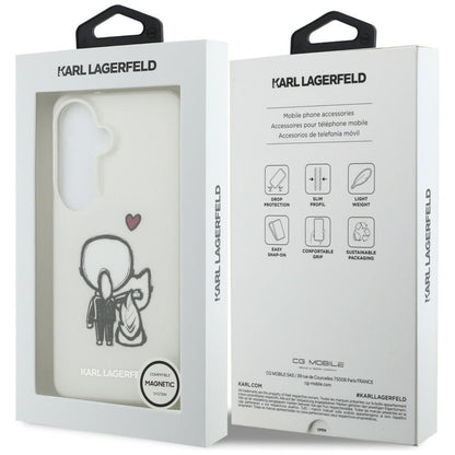 Capa MagSafe para Samsung Galaxy S26 S942, Karl Lagerfeld, IML Karl & Choupette Back Logo, Branca