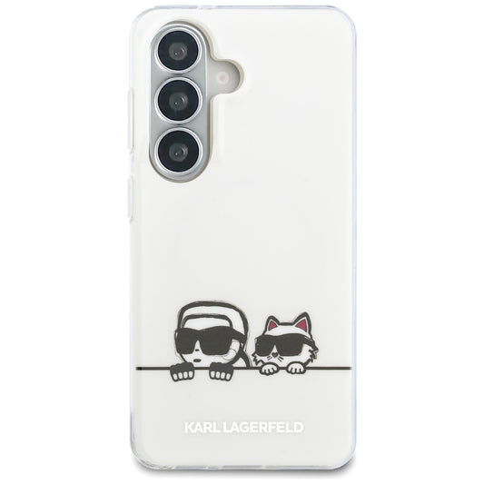Capa MagSafe para Samsung Galaxy S26 S942, Karl Lagerfeld, IML Karl & Choupette Peekaboo Logo, Branca.