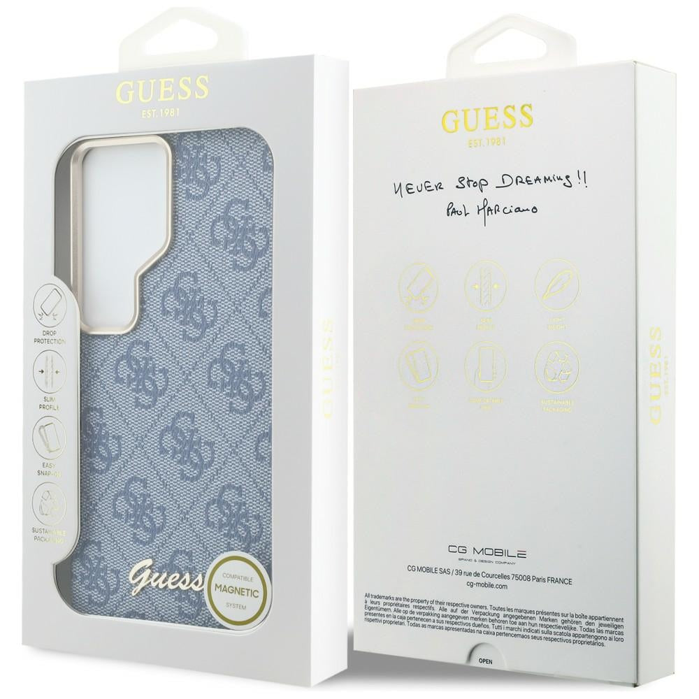 Capa MagSafe para Samsung Galaxy S26 Ultra S948, Guess, 4G Script Logo, Azul.