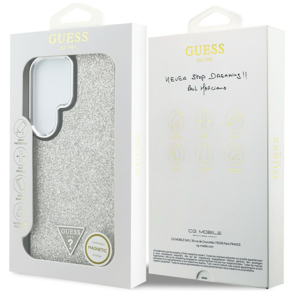 Capa MagSafe para Samsung Galaxy S26 Ultra S948, Guess, Logótipo Triângulo com Glitter Fixo, Prateada