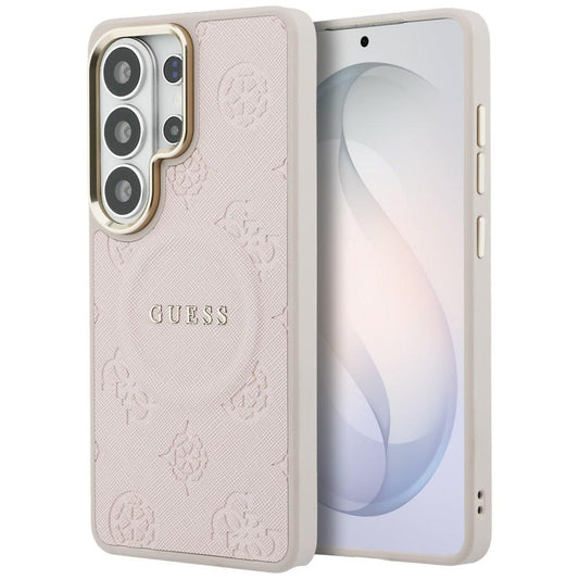 Capa MagSafe para Samsung Galaxy S26 Ultra S948, Guess, Anel Relevo Saffiano Peony, Rosa