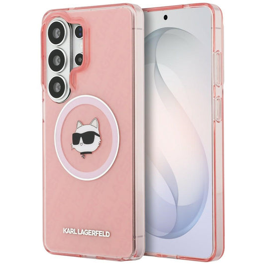 Capa MagSafe para Samsung Galaxy S26 Ultra S948, Karl Lagerfeld, IML Choupette Head on KL Repeated Logo, Rosa