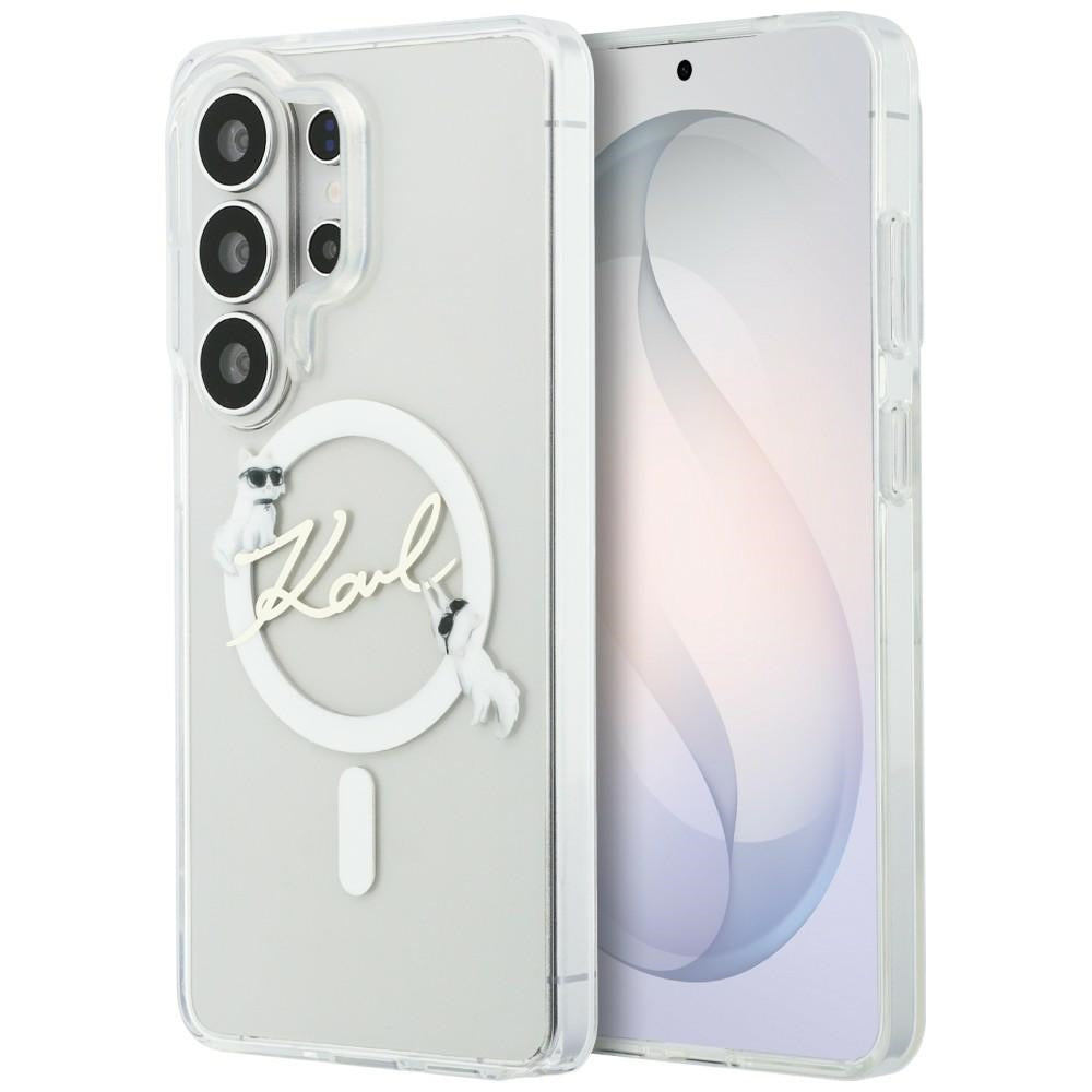 Capa MagSafe para Samsung Galaxy S26 Ultra S948, Karl Lagerfeld, IML Choupette Karl Script Logo, Branca.
