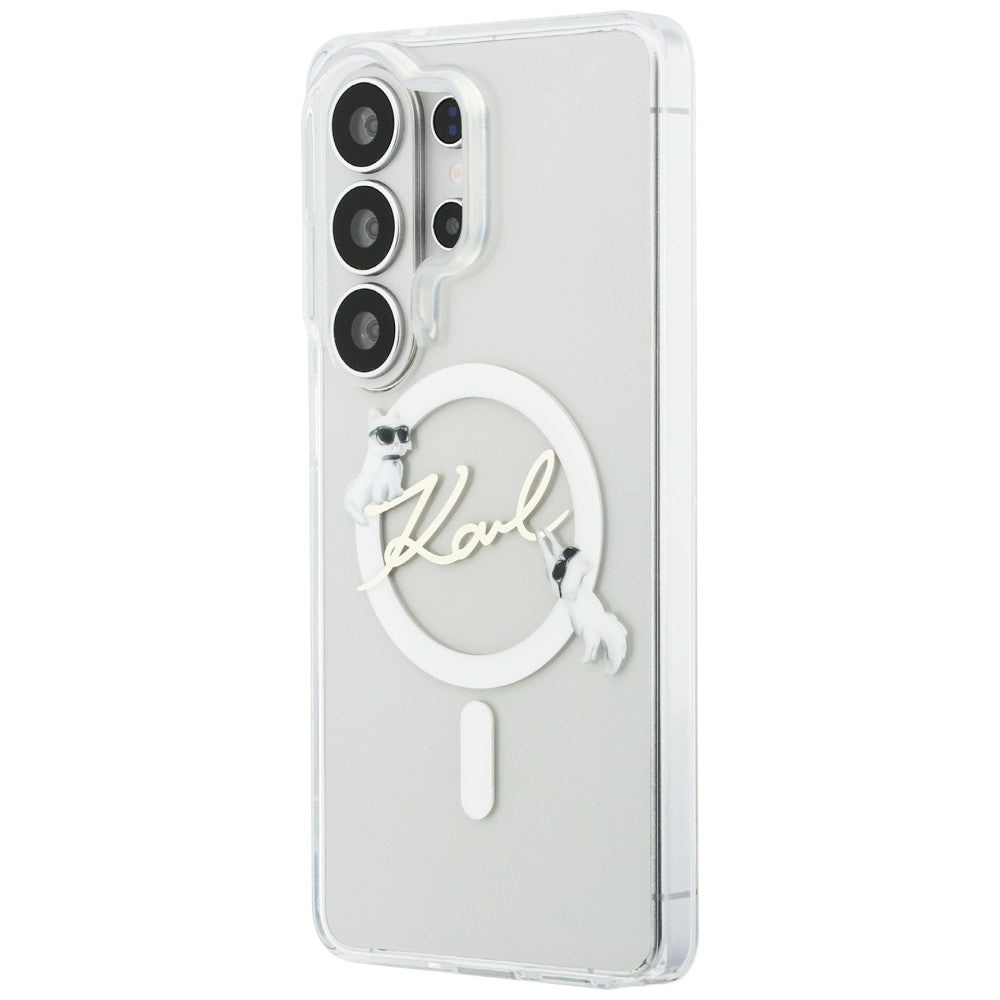 Capa MagSafe para Samsung Galaxy S26 Ultra S948, Karl Lagerfeld, IML Choupette Karl Script Logo, Branca.