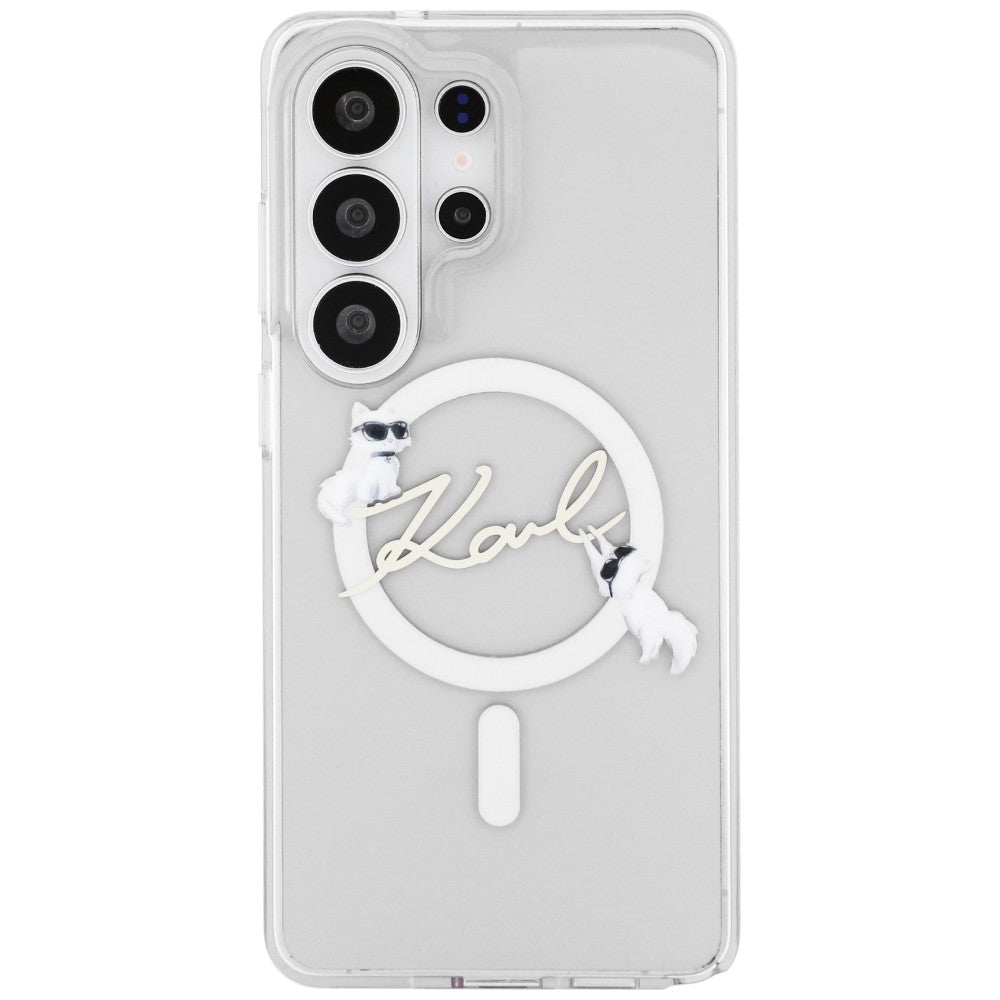 Capa MagSafe para Samsung Galaxy S26 Ultra S948, Karl Lagerfeld, IML Choupette Karl Script Logo, Branca.
