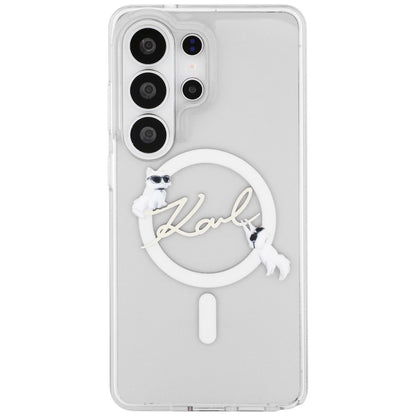 Capa MagSafe para Samsung Galaxy S26 Ultra S948, Karl Lagerfeld, IML Choupette Karl Script Logo, Branca.