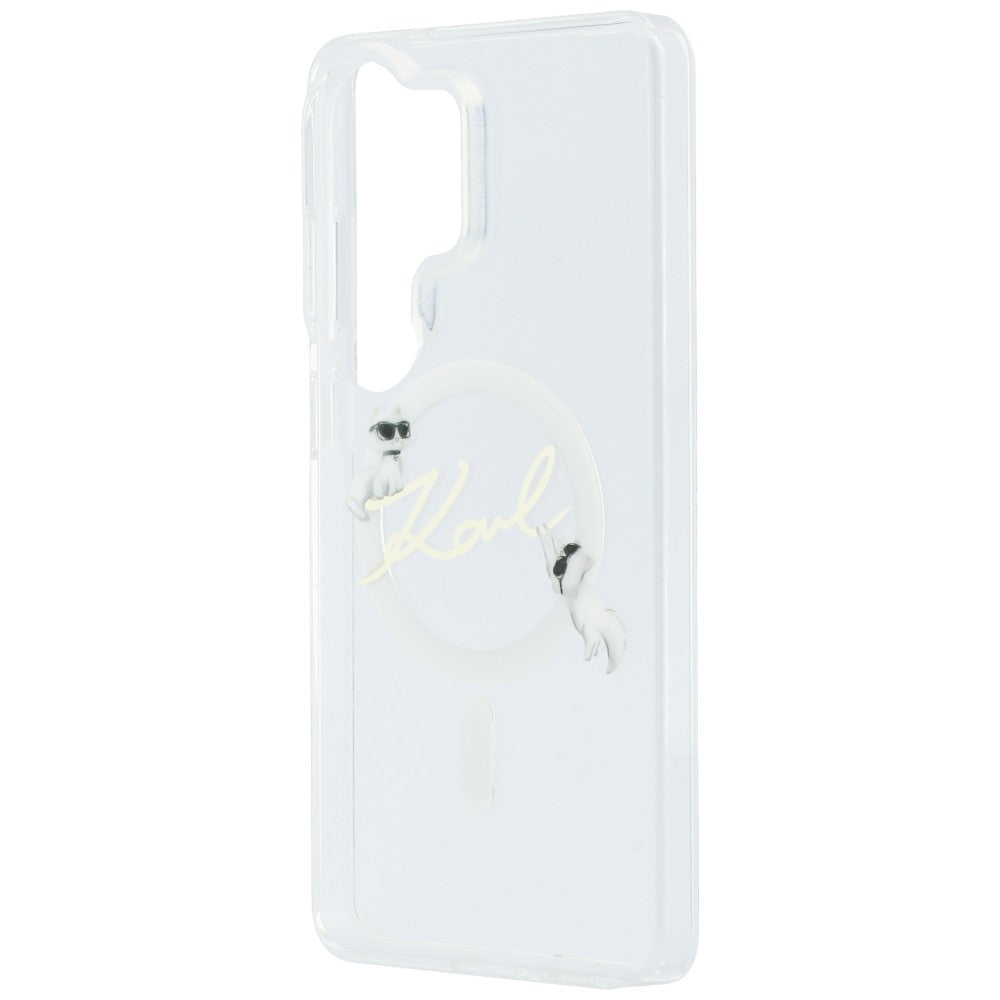 Capa MagSafe para Samsung Galaxy S26 Ultra S948, Karl Lagerfeld, IML Choupette Karl Script Logo, Branca.
