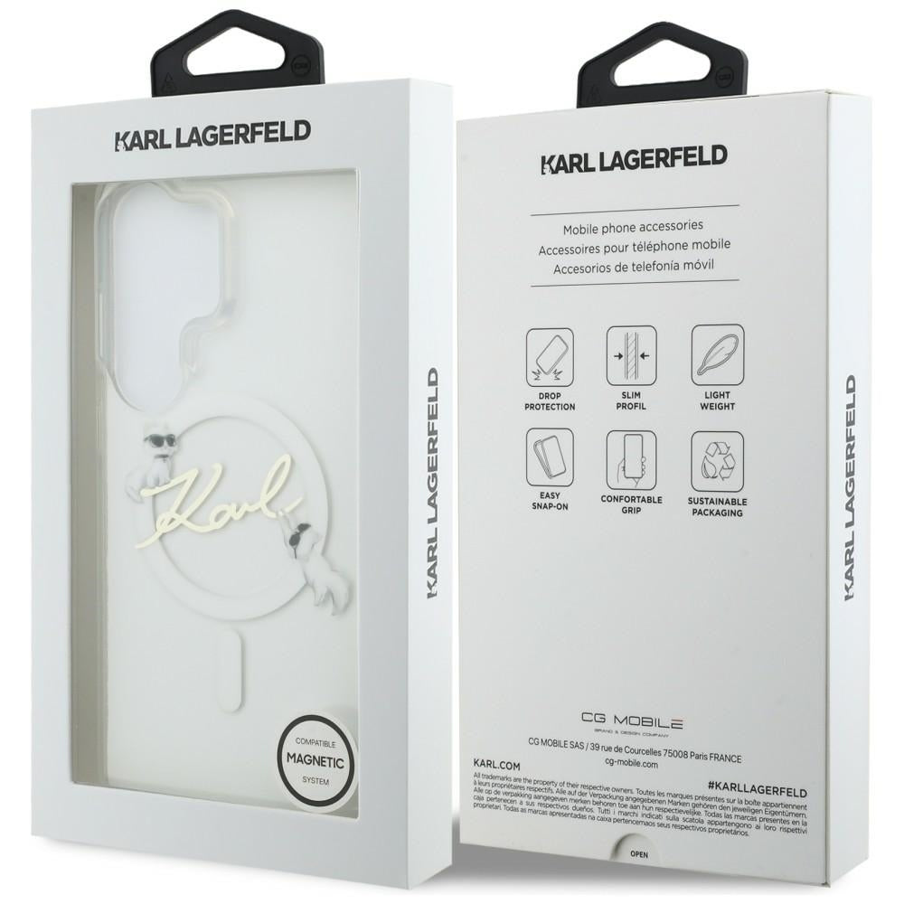 Capa MagSafe para Samsung Galaxy S26 Ultra S948, Karl Lagerfeld, IML Choupette Karl Script Logo, Branca.