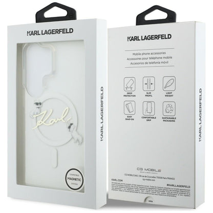 Capa MagSafe para Samsung Galaxy S26 Ultra S948, Karl Lagerfeld, IML Choupette Karl Script Logo, Branca.
