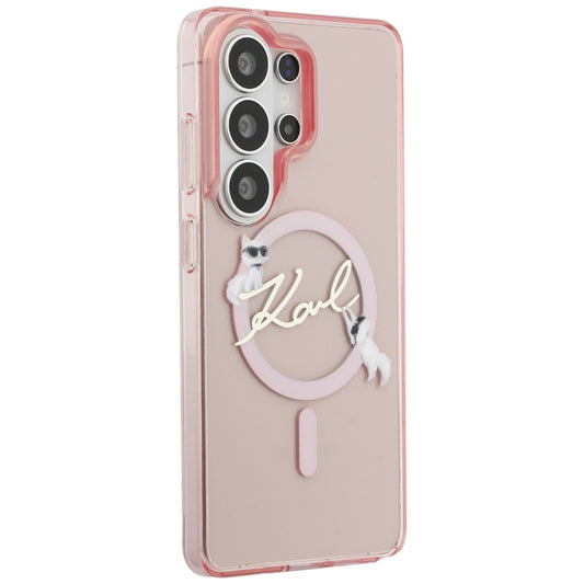 Capa MagSafe para Samsung Galaxy S26 Ultra S948, Karl Lagerfeld, IML Choupette Karl Script Logo, Rosa