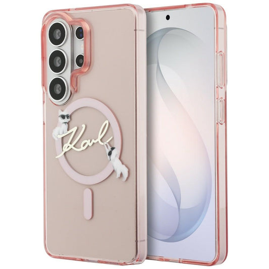 Capa MagSafe para Samsung Galaxy S26 Ultra S948, Karl Lagerfeld, IML Choupette Karl Script Logo, Rosa