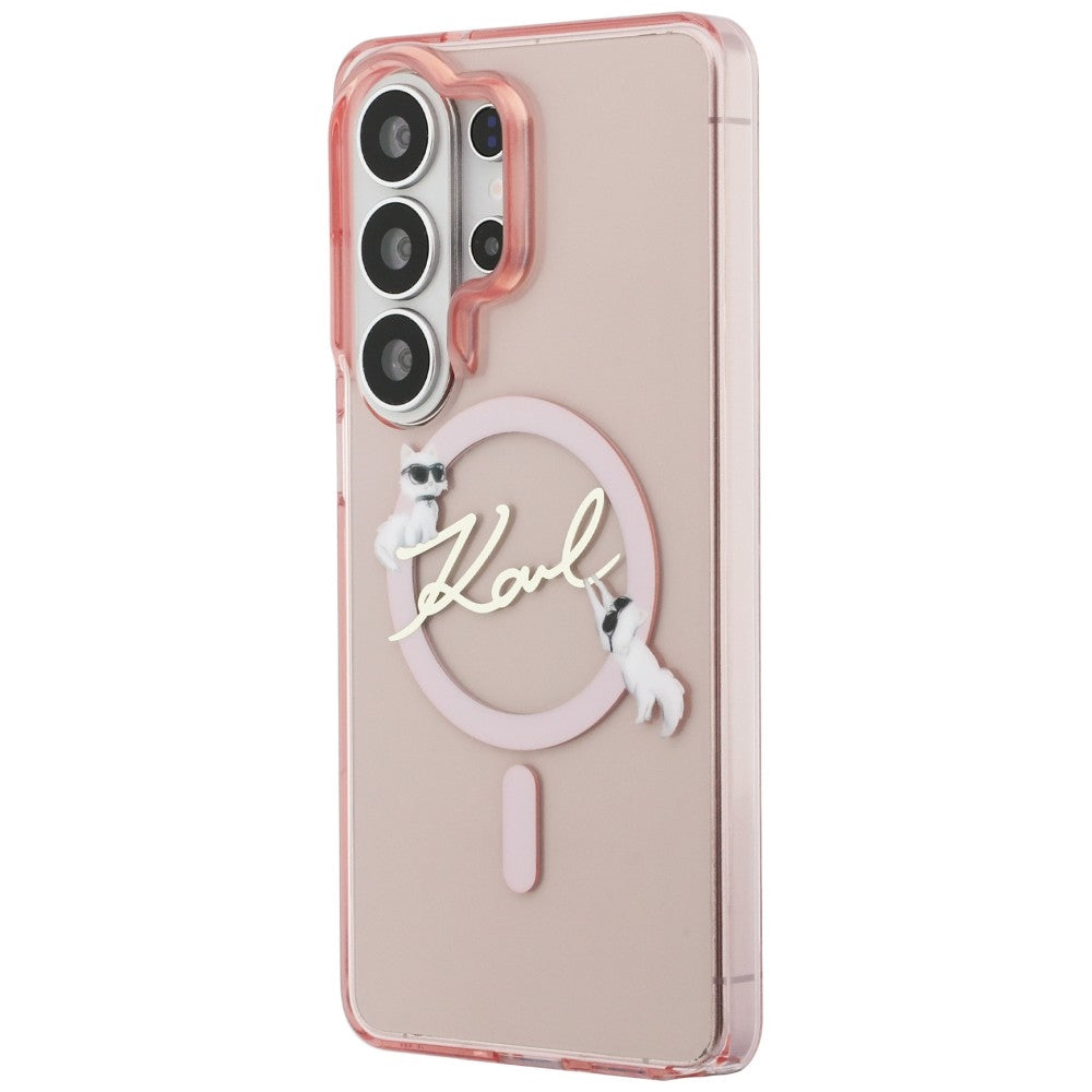 Capa MagSafe para Samsung Galaxy S26 Ultra S948, Karl Lagerfeld, IML Choupette Karl Script Logo, Rosa