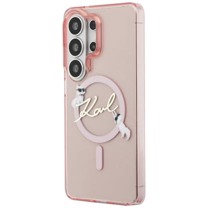 Capa MagSafe para Samsung Galaxy S26 Ultra S948, Karl Lagerfeld, IML Choupette Karl Script Logo, Rosa