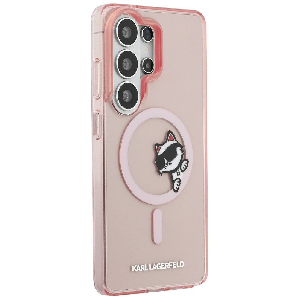 Capa MagSafe para Samsung Galaxy S26 Ultra S948, Karl Lagerfeld, IML Choupette Peekaboo Logo, Rosa
