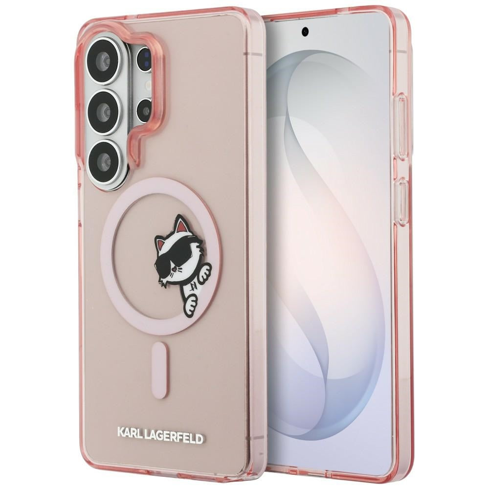 Capa MagSafe para Samsung Galaxy S26 Ultra S948, Karl Lagerfeld, IML Choupette Peekaboo Logo, Rosa