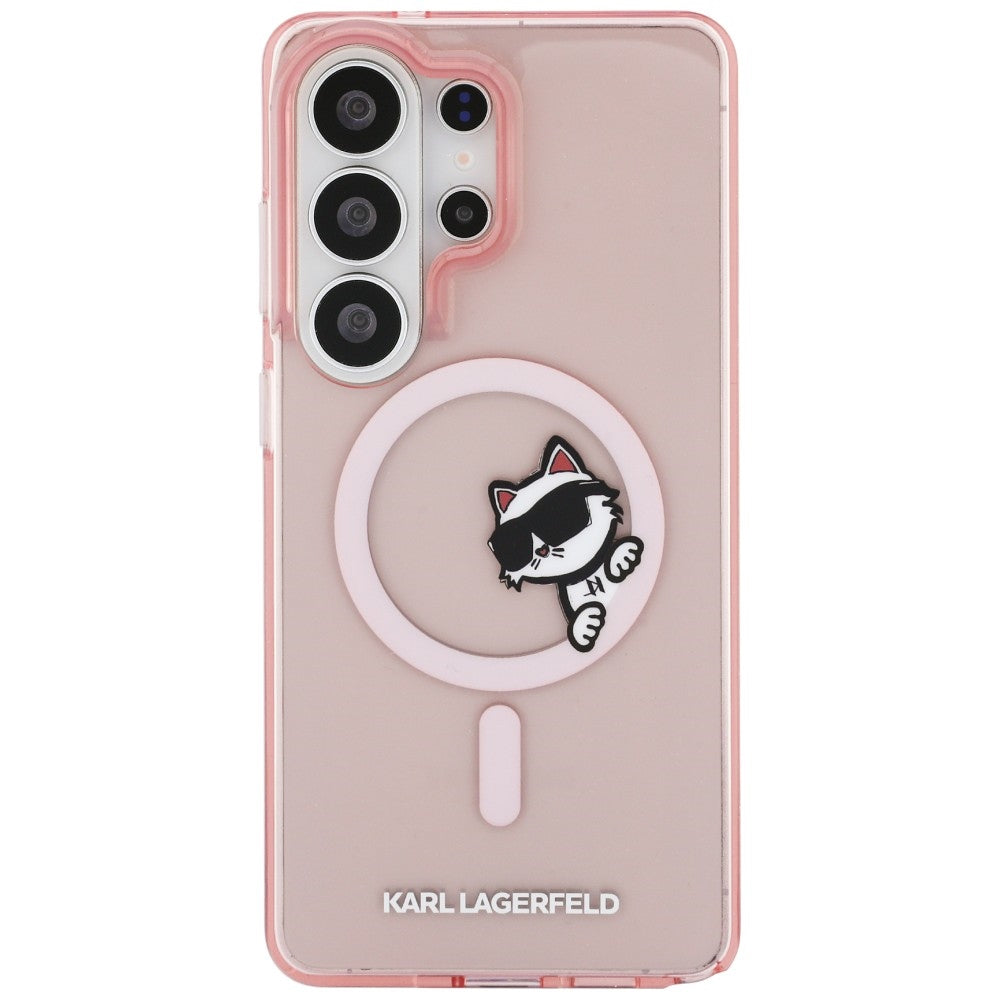 Capa MagSafe para Samsung Galaxy S26 Ultra S948, Karl Lagerfeld, IML Choupette Peekaboo Logo, Rosa